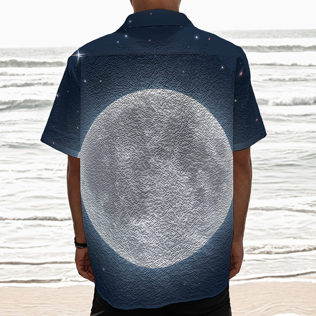 Full Moon Print Textured Short Sleeve Shirt