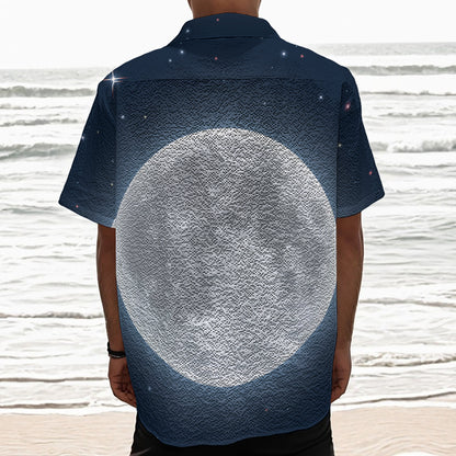 Full Moon Print Textured Short Sleeve Shirt