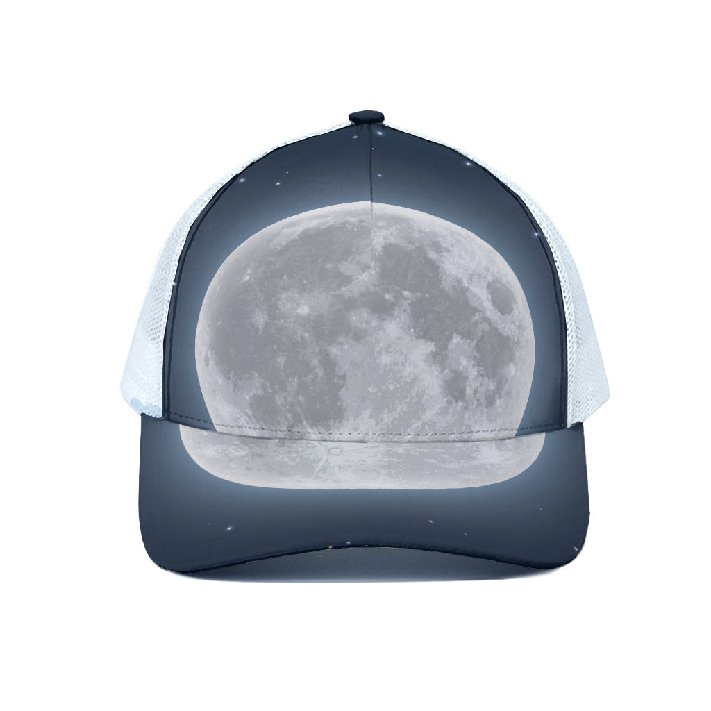 Full Moon Print White Mesh Trucker Cap