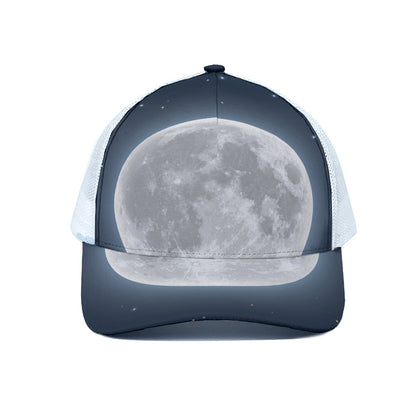 Full Moon Print White Mesh Trucker Cap