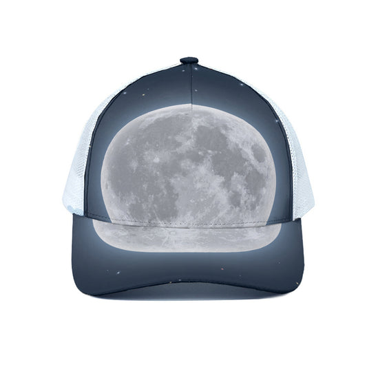 Full Moon Print White Mesh Trucker Cap