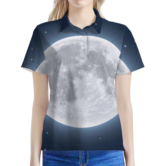 Full Moon Print Women's Polo Shirt
