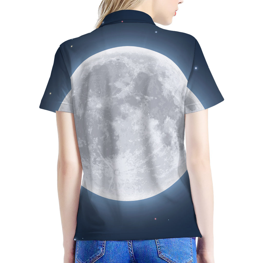 Full Moon Print Women's Polo Shirt