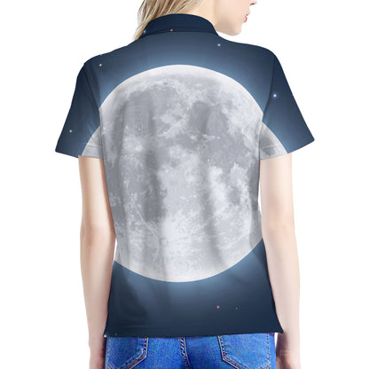 Full Moon Print Women's Polo Shirt