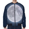 Full Moon Print Zip Sleeve Bomber Jacket