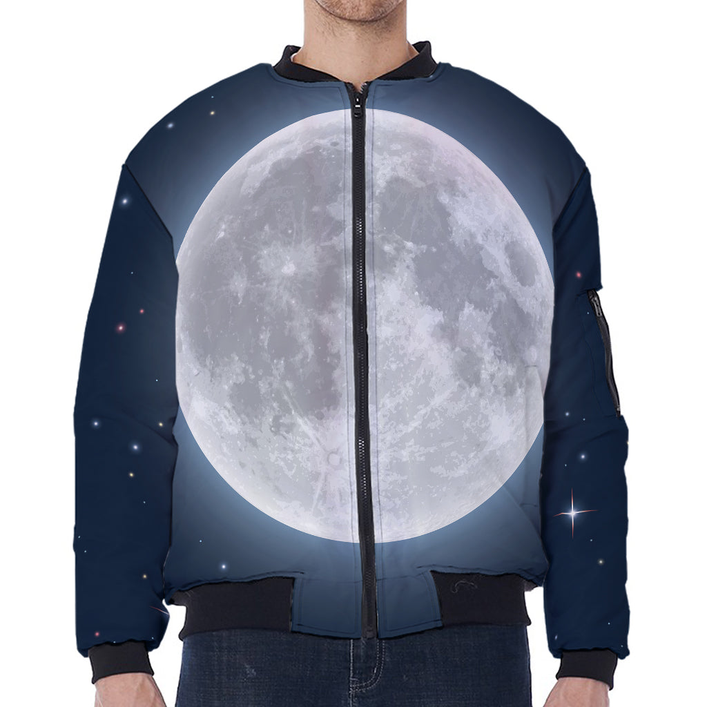 Full Moon Print Zip Sleeve Bomber Jacket