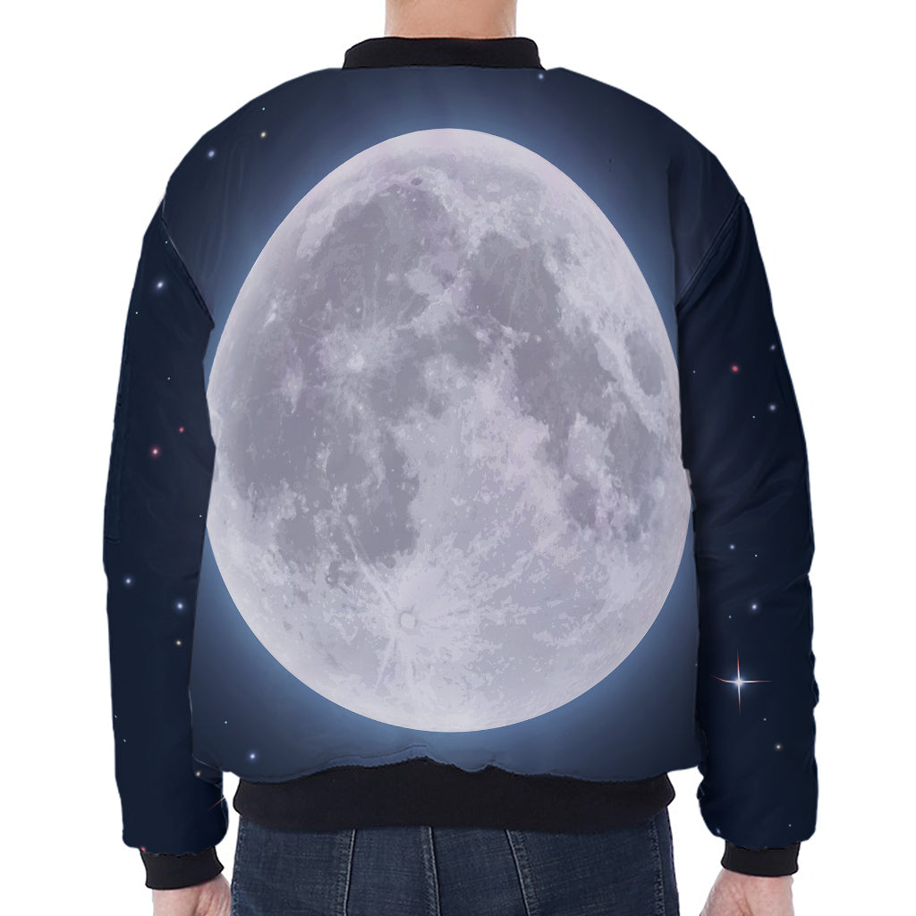 Full Moon Print Zip Sleeve Bomber Jacket