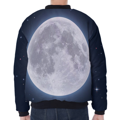 Full Moon Print Zip Sleeve Bomber Jacket