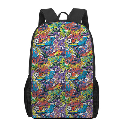 Funky Graffiti Pattern Print 17 Inch Backpack