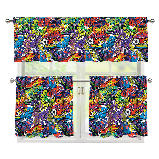 Funky Graffiti Pattern Print 3 Piece Kitchen Curtains