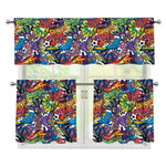 Funky Graffiti Pattern Print 3 Piece Kitchen Curtains