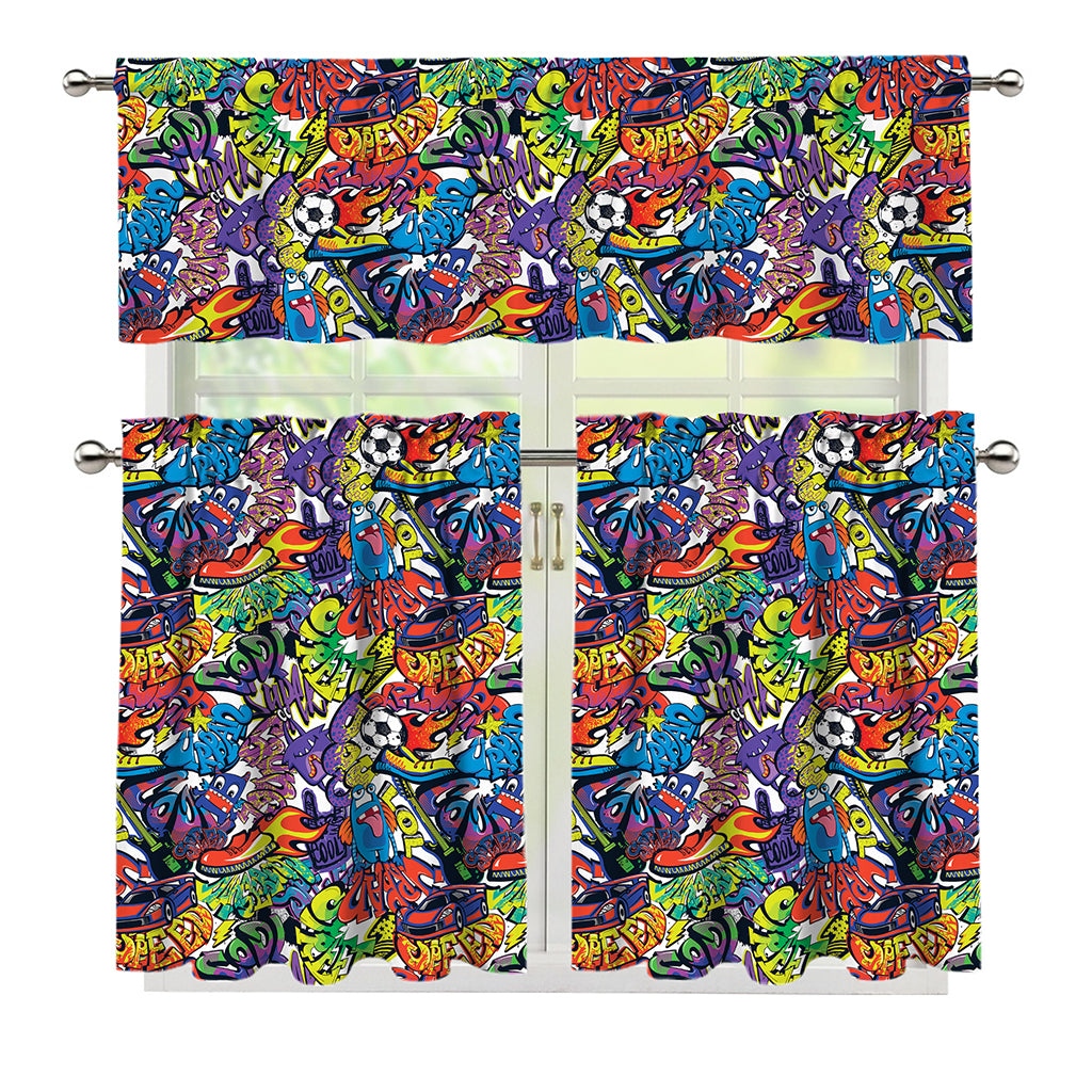 Funky Graffiti Pattern Print 3 Piece Kitchen Curtains