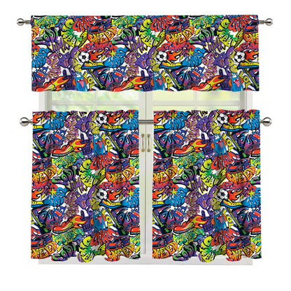 Funky Graffiti Pattern Print 3 Piece Kitchen Curtains