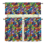 Funky Graffiti Pattern Print 3 Piece Kitchen Curtains