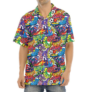 Funky Graffiti Pattern Print Aloha Shirt