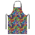 Funky Graffiti Pattern Print Bib Apron With Pocket