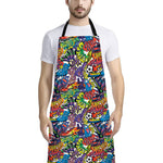 Funky Graffiti Pattern Print Bib Apron With Pocket