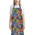 Funky Graffiti Pattern Print Bib Apron With Pocket