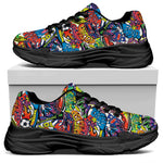 Funky Graffiti Pattern Print Black Chunky Shoes