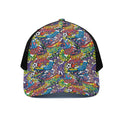 Funky Graffiti Pattern Print Black Mesh Trucker Hat