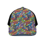 Funky Graffiti Pattern Print Black Mesh Trucker Cap