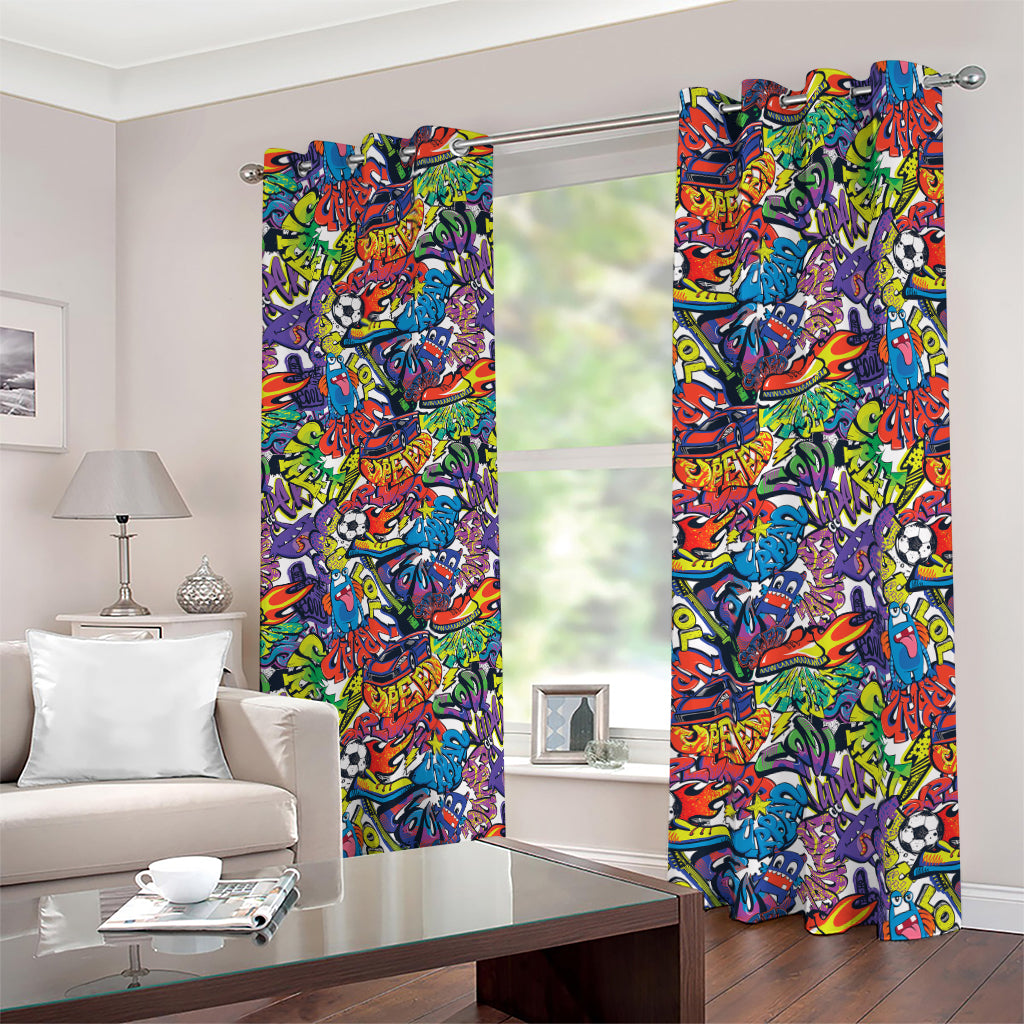 Funky Graffiti Pattern Print Blackout Grommet Curtains