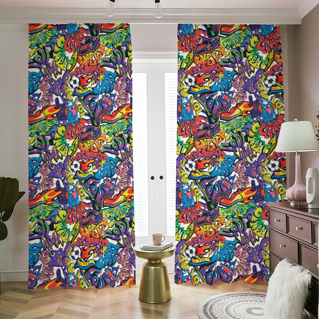 Funky Graffiti Pattern Print Blackout Pencil Pleat Curtains