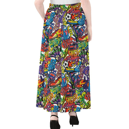 Funky Graffiti Pattern Print Chiffon Maxi Skirt