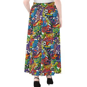 Funky Graffiti Pattern Print Chiffon Maxi Skirt