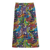 Funky Graffiti Pattern Print Cotton Front Slit Maxi Skirt