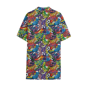 Funky Graffiti Pattern Print Cotton Hawaiian Shirt