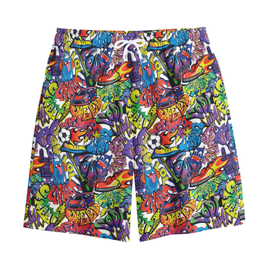 Funky Graffiti Pattern Print Cotton Shorts