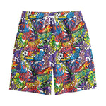 Funky Graffiti Pattern Print Cotton Shorts