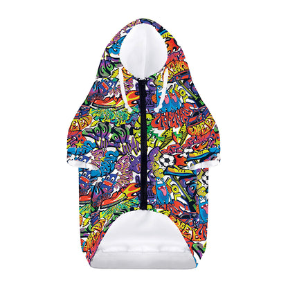 Funky Graffiti Pattern Print Dog Zip Up Hoodie