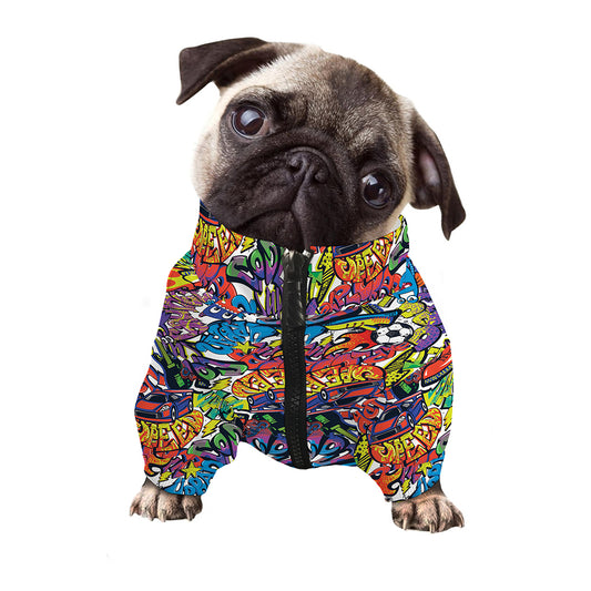 Funky Graffiti Pattern Print Dog Zip Up Jacket