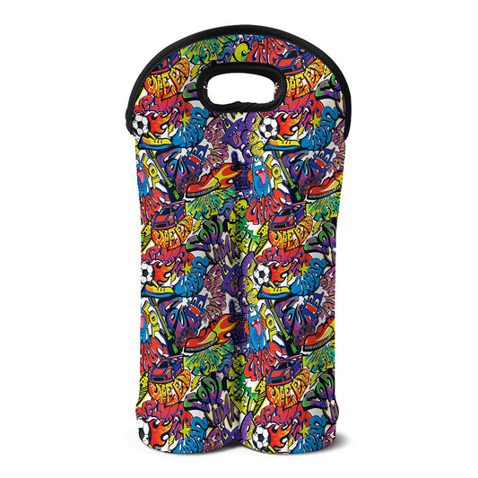 Funky Graffiti Pattern Print Double Neoprene Wine Tote