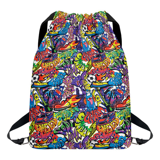 Funky Graffiti Pattern Print Drawstring Backpack