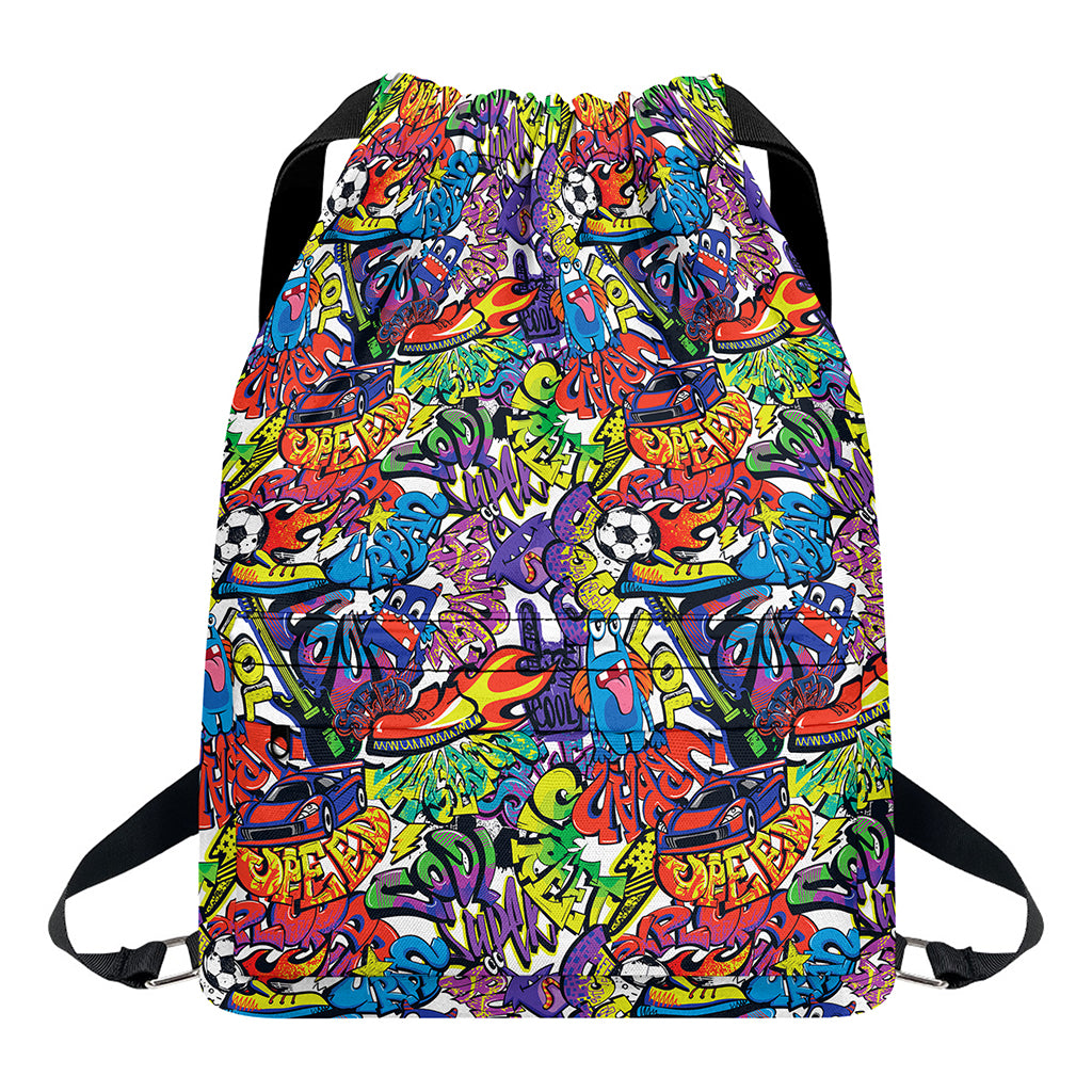 Funky Graffiti Pattern Print Drawstring Backpack