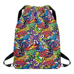 Funky Graffiti Pattern Print Drawstring Backpack