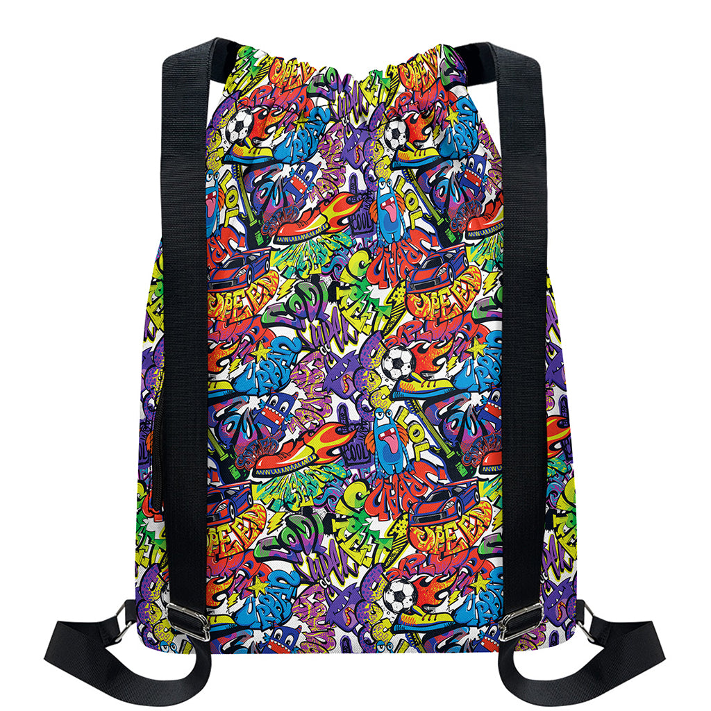 Funky Graffiti Pattern Print Drawstring Backpack