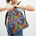 Funky Graffiti Pattern Print Drawstring Backpack