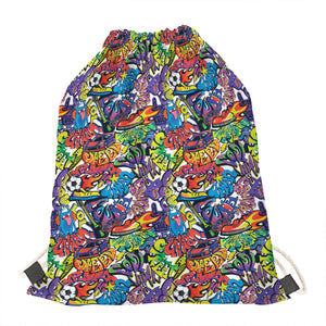 Funky Graffiti Pattern Print Drawstring Bag