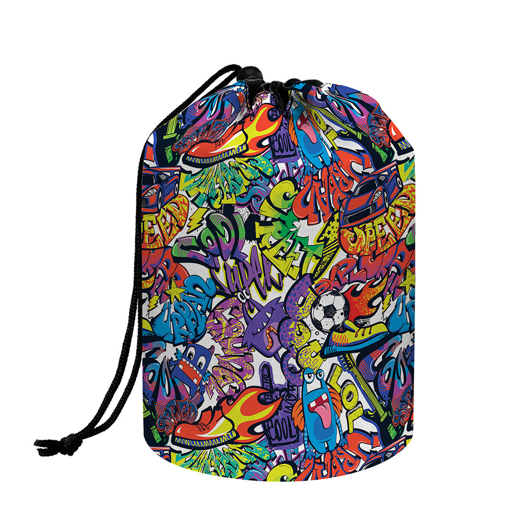 Funky Graffiti Pattern Print Drawstring Makeup Bag