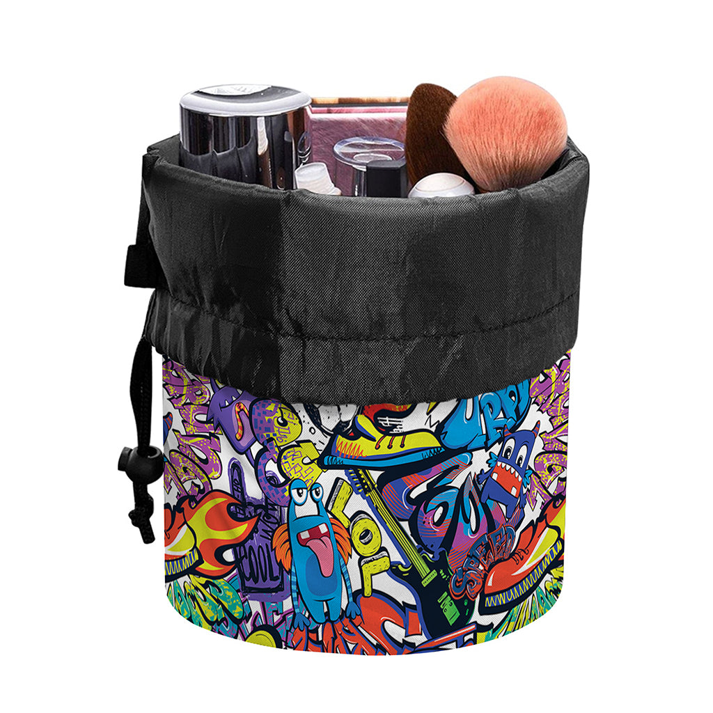 Funky Graffiti Pattern Print Drawstring Makeup Bag