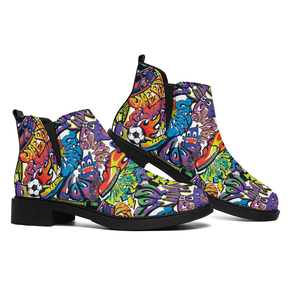 Funky Graffiti Pattern Print Flat Ankle Boots