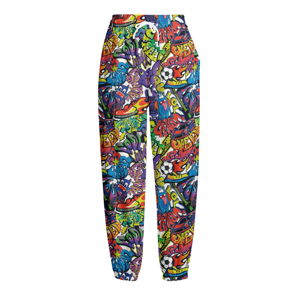 Funky Graffiti Pattern Print Fleece Lined Knit Pants