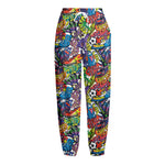 Funky Graffiti Pattern Print Fleece Lined Knit Pants