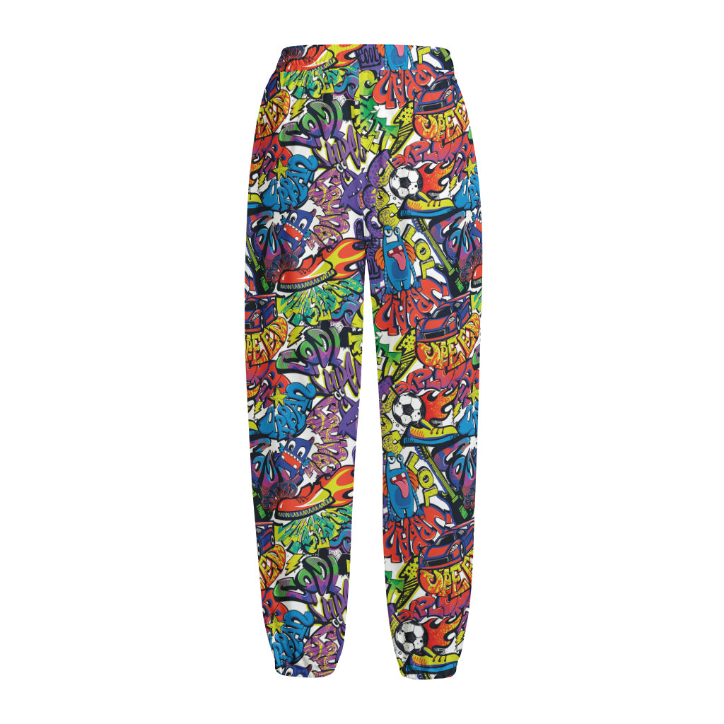 Funky Graffiti Pattern Print Fleece Lined Knit Pants