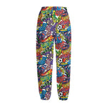 Funky Graffiti Pattern Print Fleece Lined Knit Pants