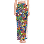 Funky Graffiti Pattern Print High Slit Maxi Skirt